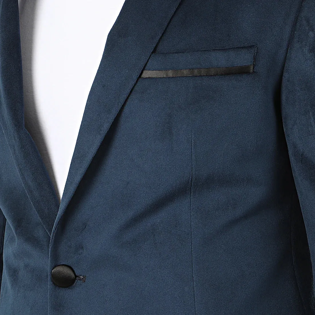 Blazer en Velours Marine avec Revers Satinés
