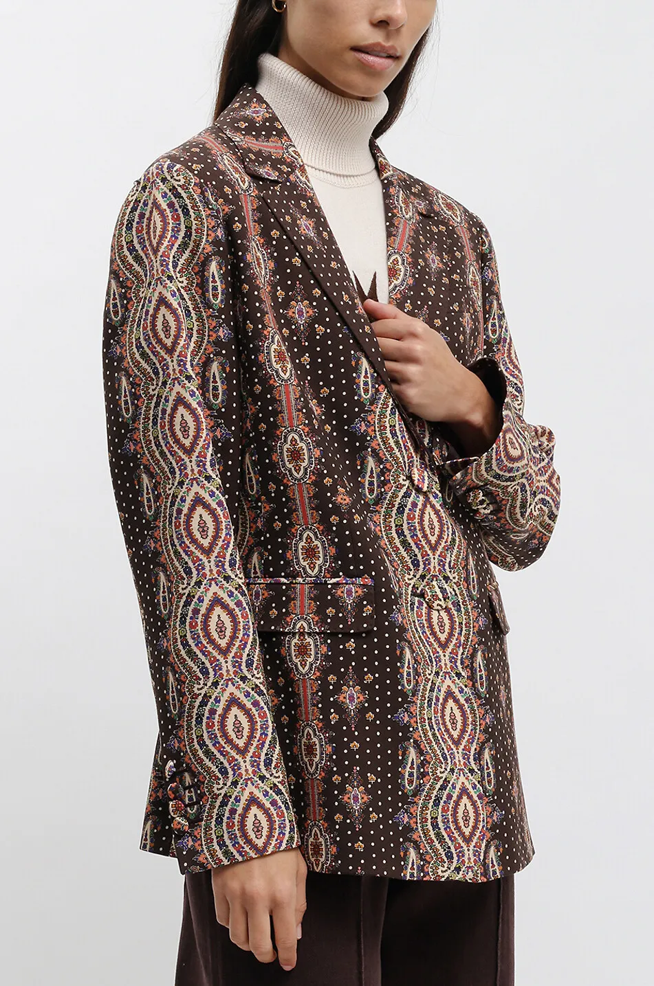 Blazer souple à boutonnage simple imprimé pois et Médailles Paisley
