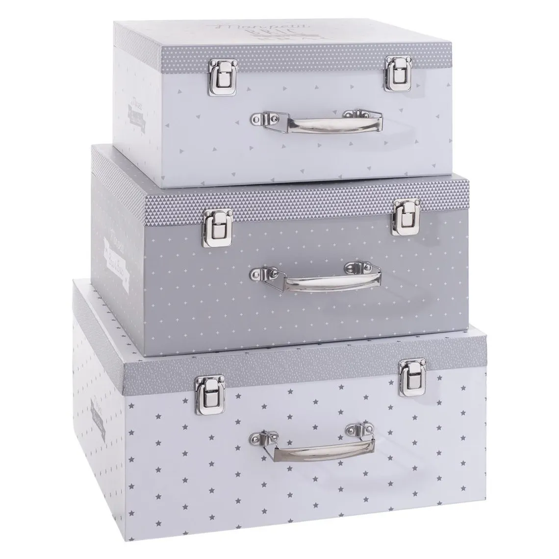 Boîte carton gris « Malle » x3 30/33/36 | 3 Suisses