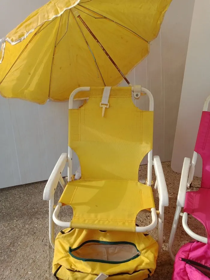 Chaise pliable avec parasol jaune et rose - Deva | Beebs