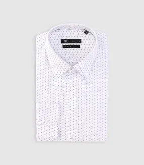 Chemise imprimée micro motifs blanche et marine PAOLINO