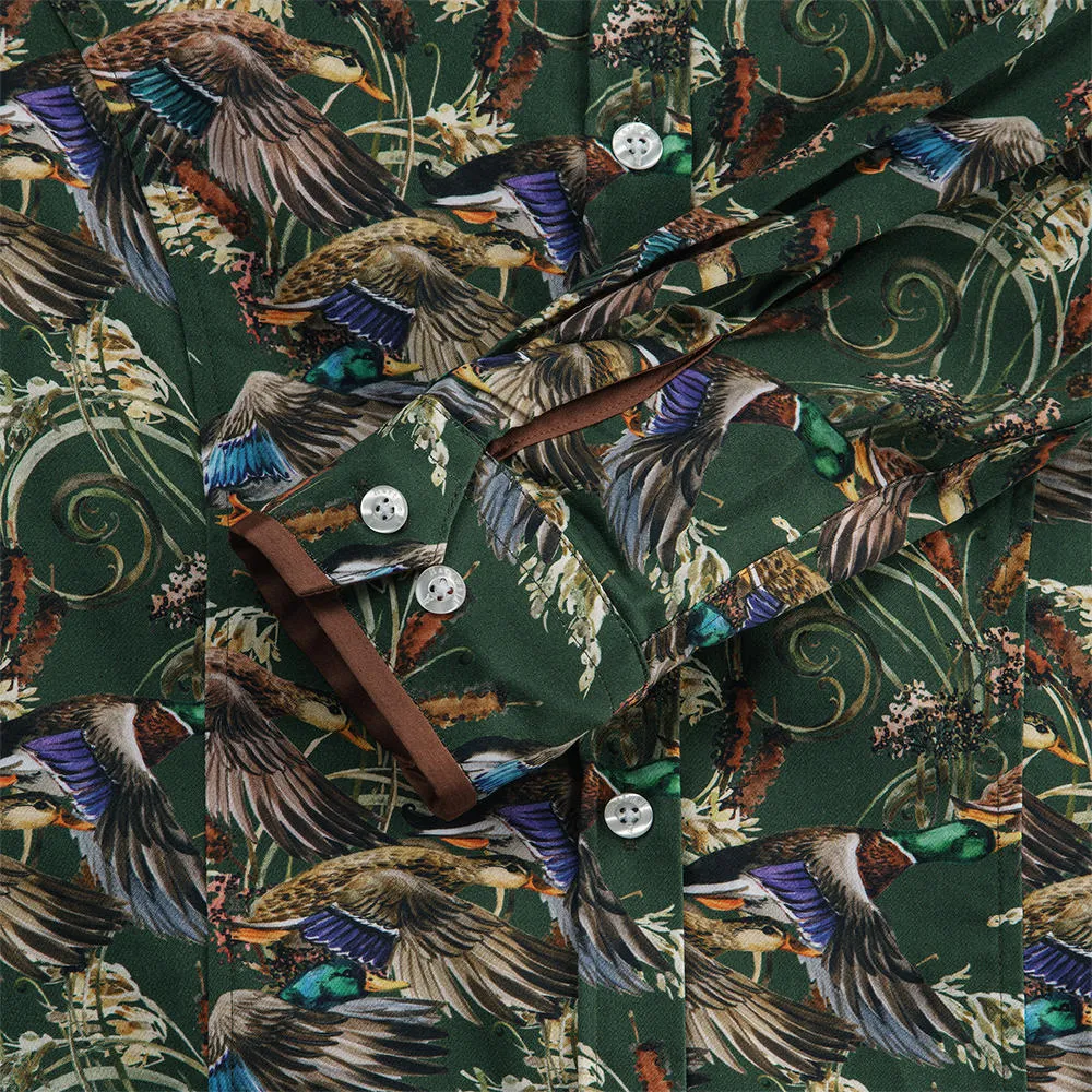 Chemise pour femme Hartwell »Layla«, verte, motif »Canards/Roseau«