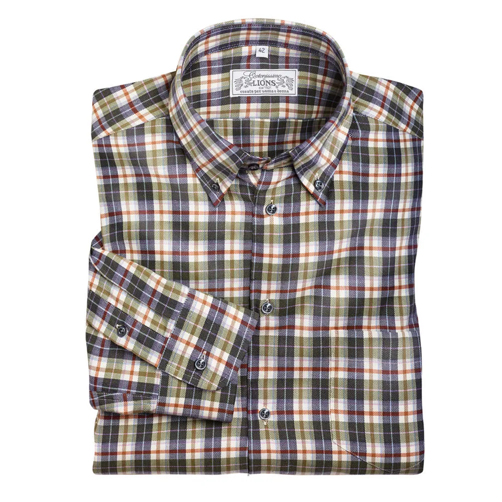 Chemise pour homme, motif à chevrons, à carreaux, vert/brun-rouge
