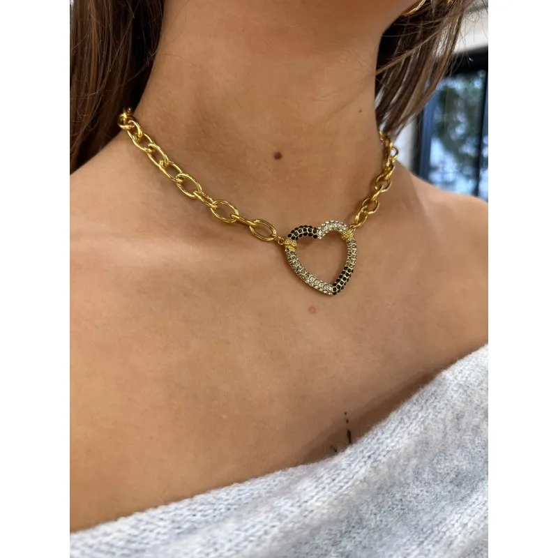Collier Coeur Doré et Noir