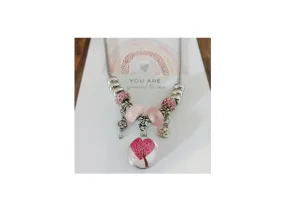 Collier rose avec bouton pression arbre de vie