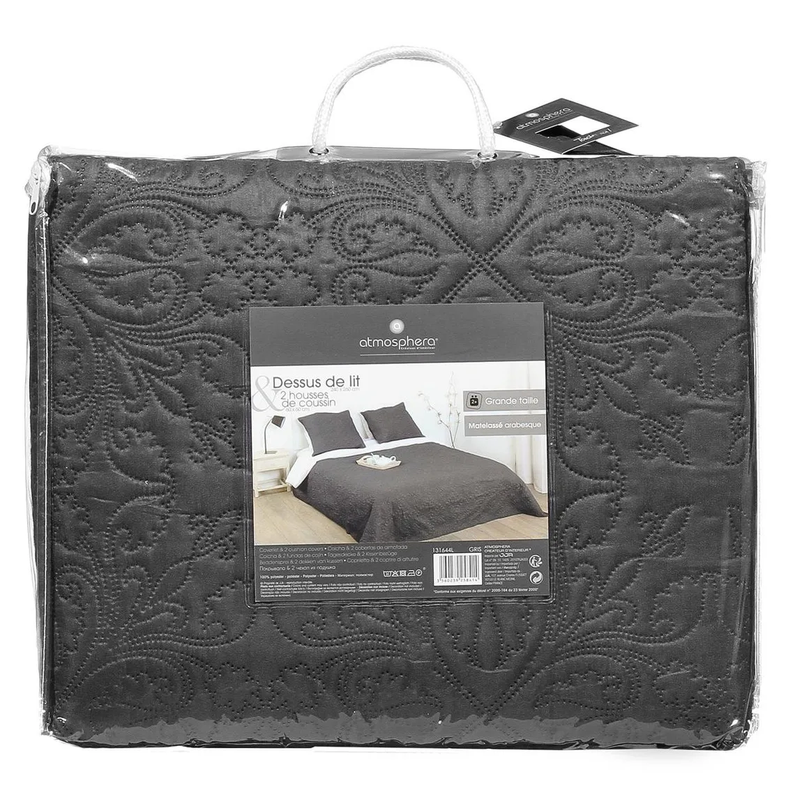 Dessus de lit arabesque gris foncé 240x260 + 2 housses d'oreiller 60x60 | 3 Suisses