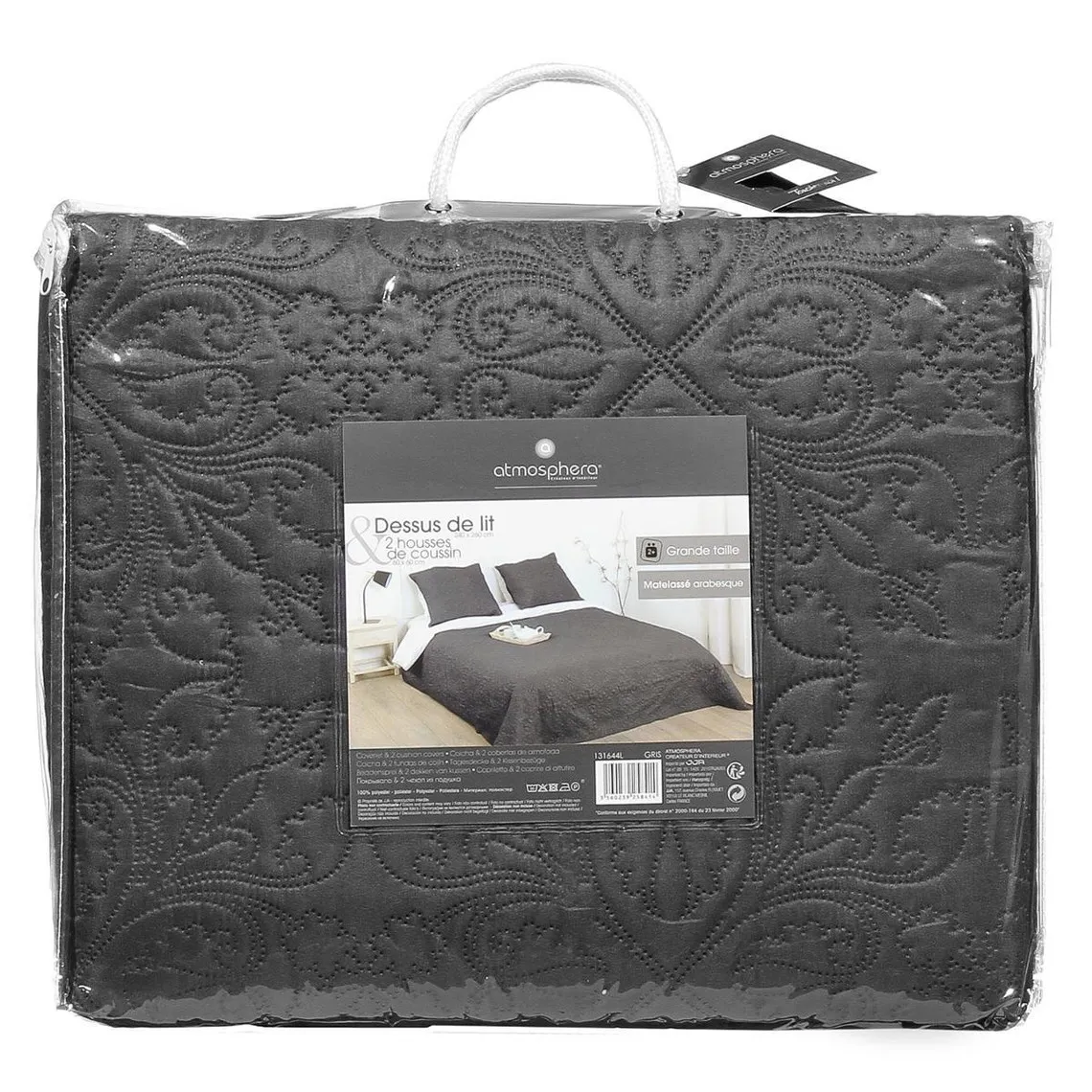 Dessus de lit arabesque gris foncé 240x260 + 2 housses d'oreiller 60x60 | 3 Suisses