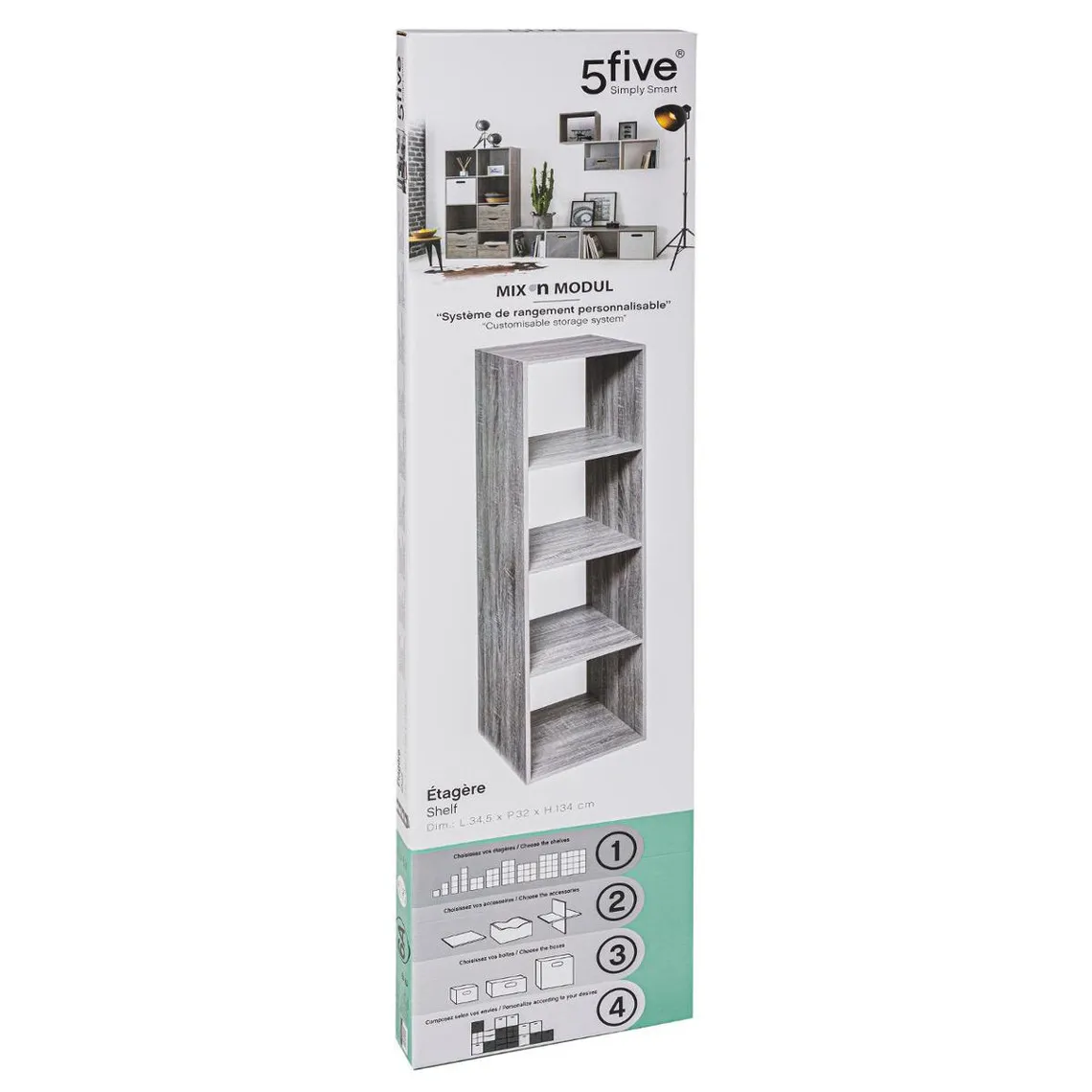 Étagère 4 cases Haut Mix Gris | 3 Suisses