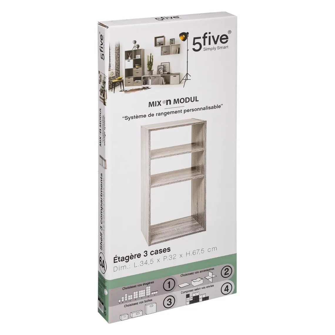 Étagère Bois 2+1 Cases Mix Gris | 3 Suisses