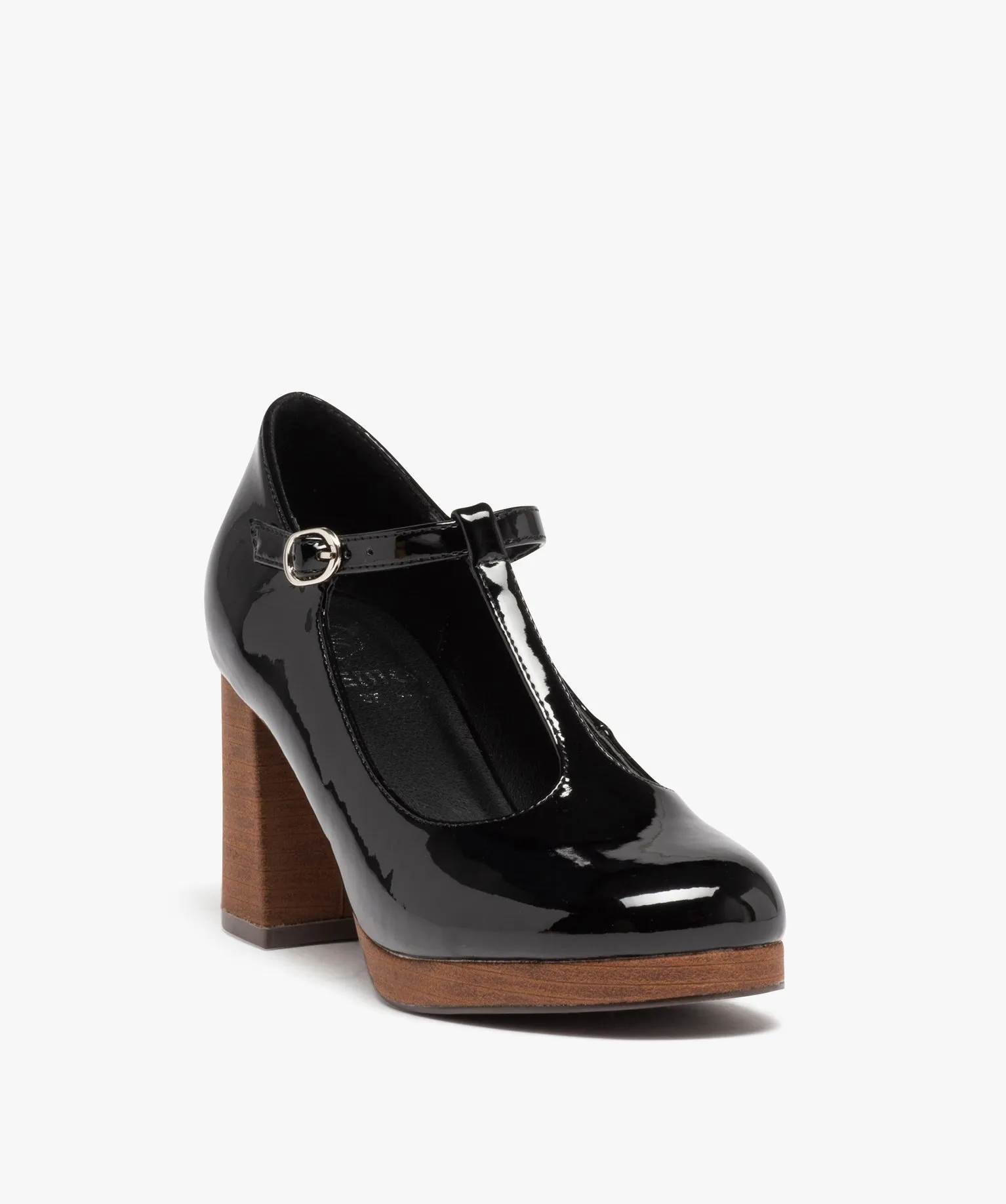 escarpin verni forme salome avec large talon femme noir escarpins