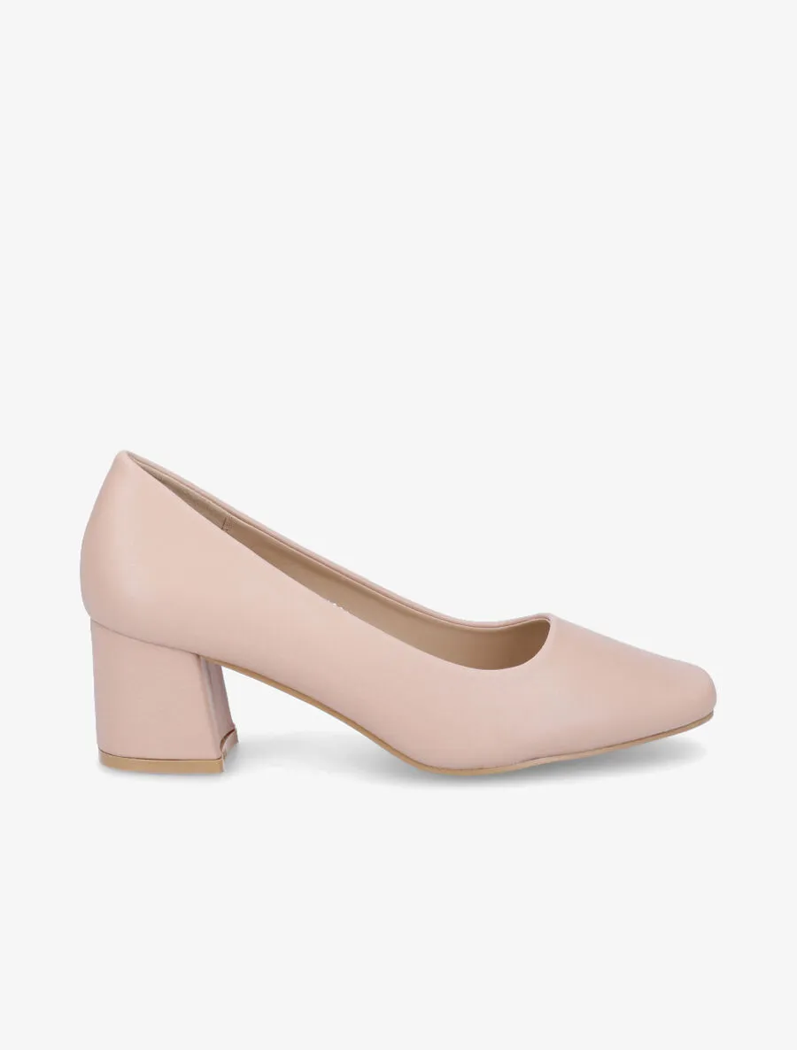Escarpins mi-haut talon carré - Nude