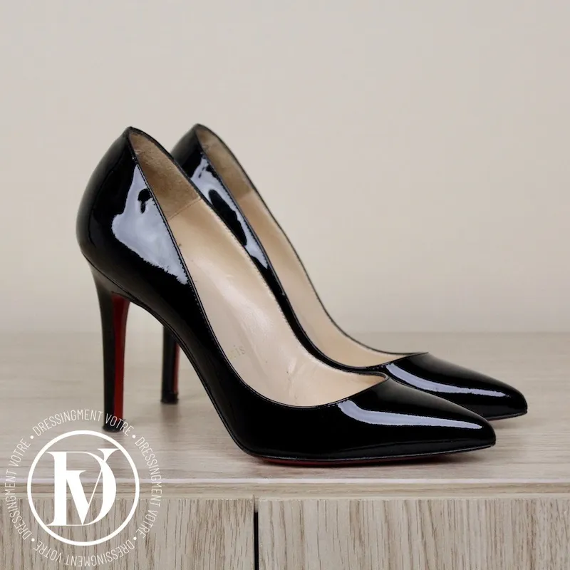 Escarpins Pigalle 100 en cuir vernis noir p.34,5 – Christian Louboutin