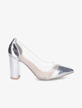 Escarpins vernis en plexi à talon carré - Argent