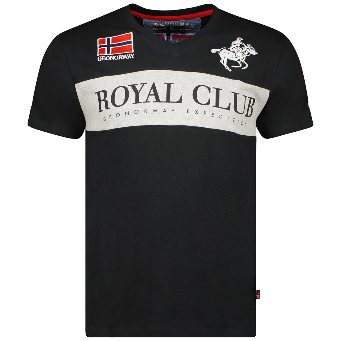 Geographical Norway Jahorse Homme - T-shirt col V à manches courtes Noir
