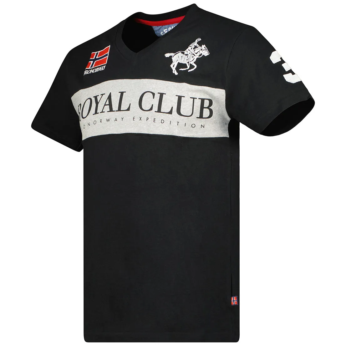 Geographical Norway Jahorse Homme - T-shirt col V à manches courtes Noir