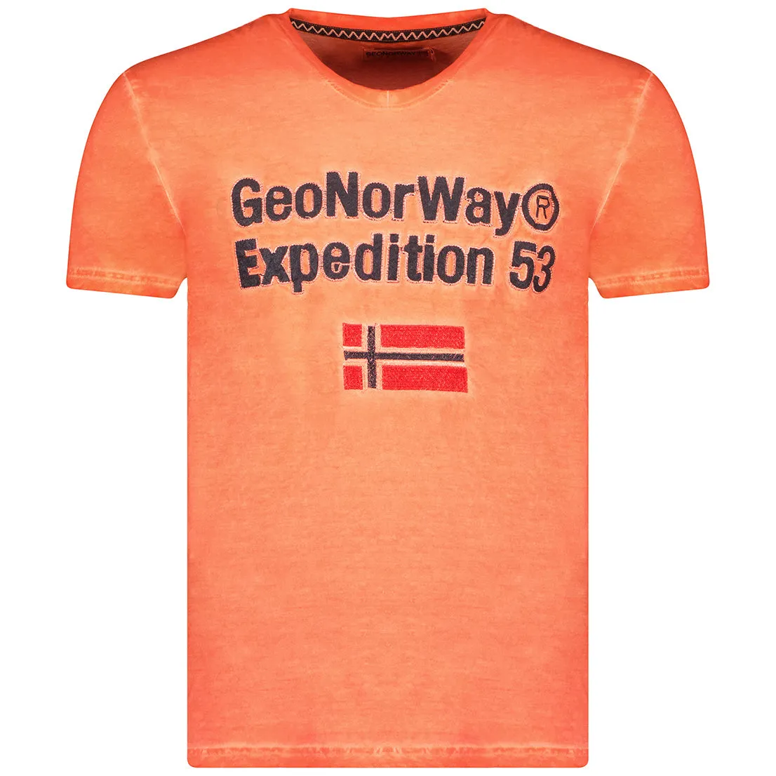 Geographical Norway Jimdo - T-Shirt Homme à Manches Courtes Col V Corail
