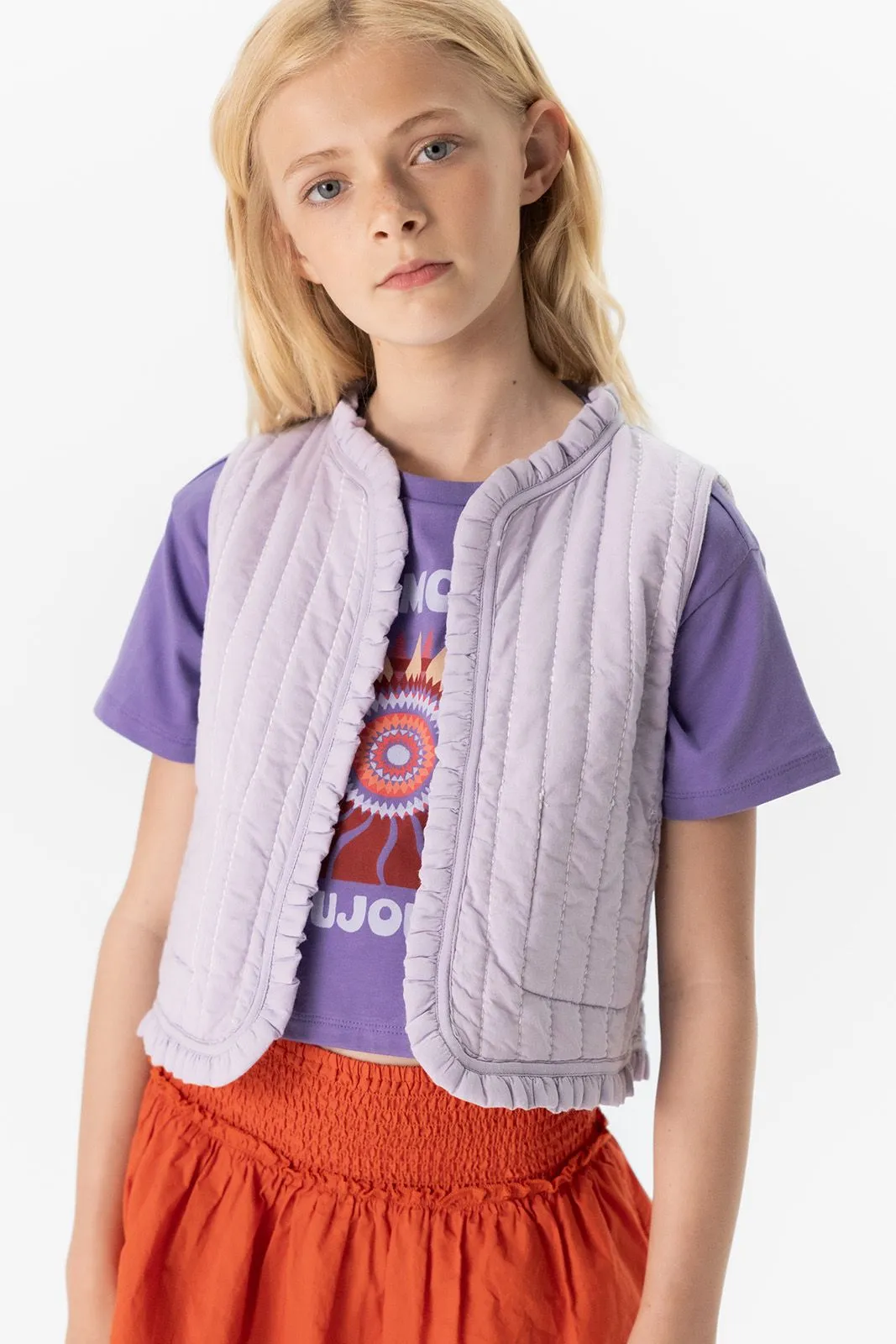 Gilet sans manches réversible avec cœurs et volants - blanc