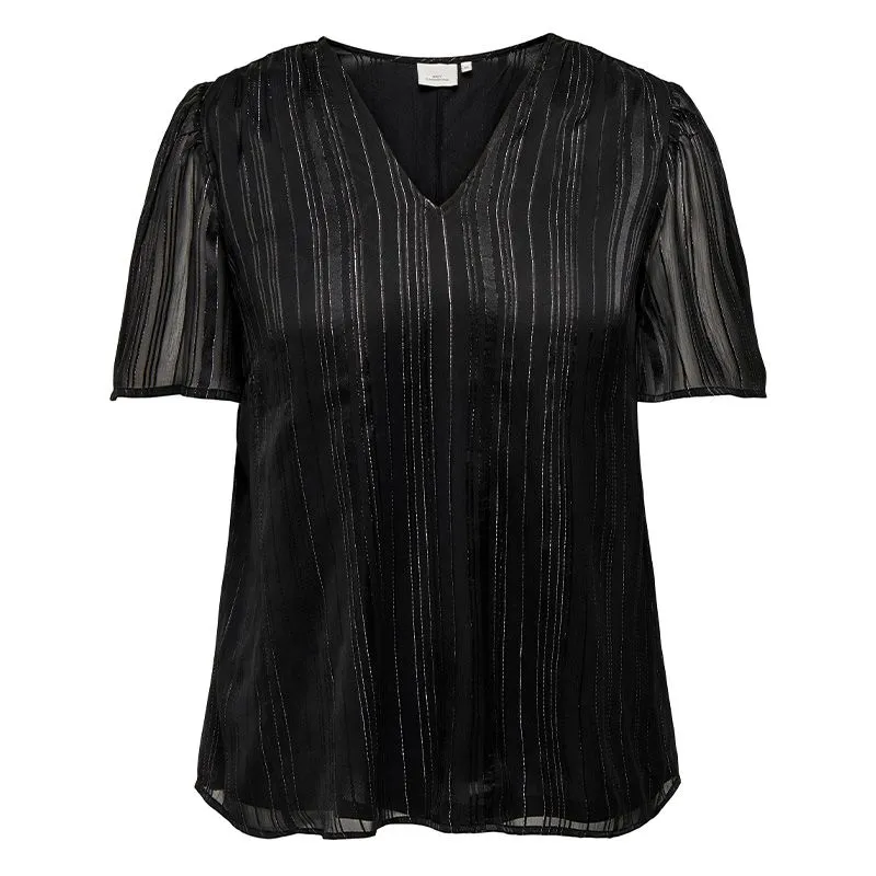 Haut noir manches courtes col V irisé Femme ONLY CARMAKOMA à prix 
