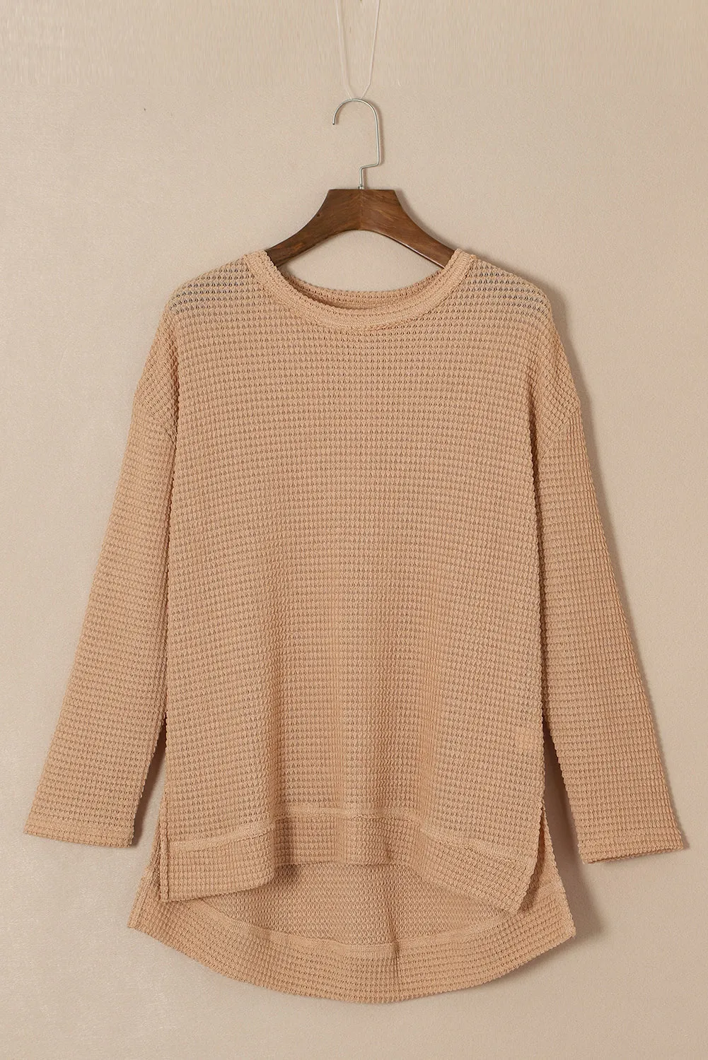 Haut oversize kaki en tricot gaufré à fentes hautes *