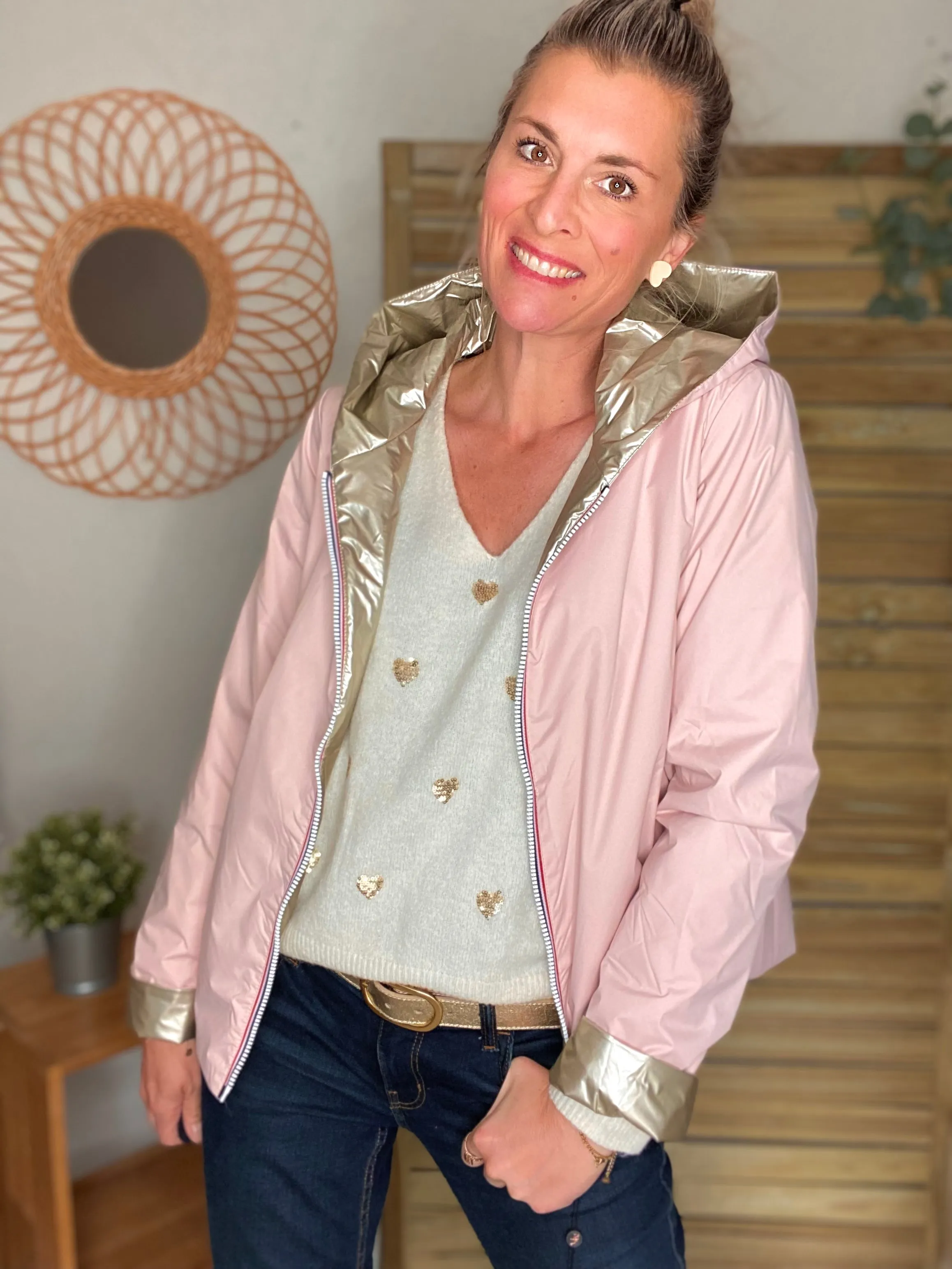 Imperméable réversible rembourré LOUISON COURT - Rose/Doré - Laura Jo