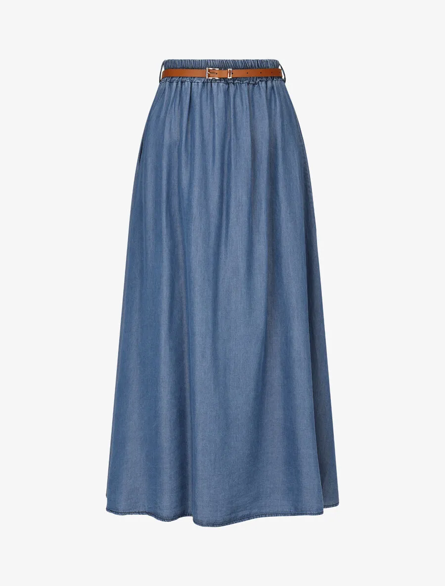 Jupe longue fluide en denim - Bleu denim