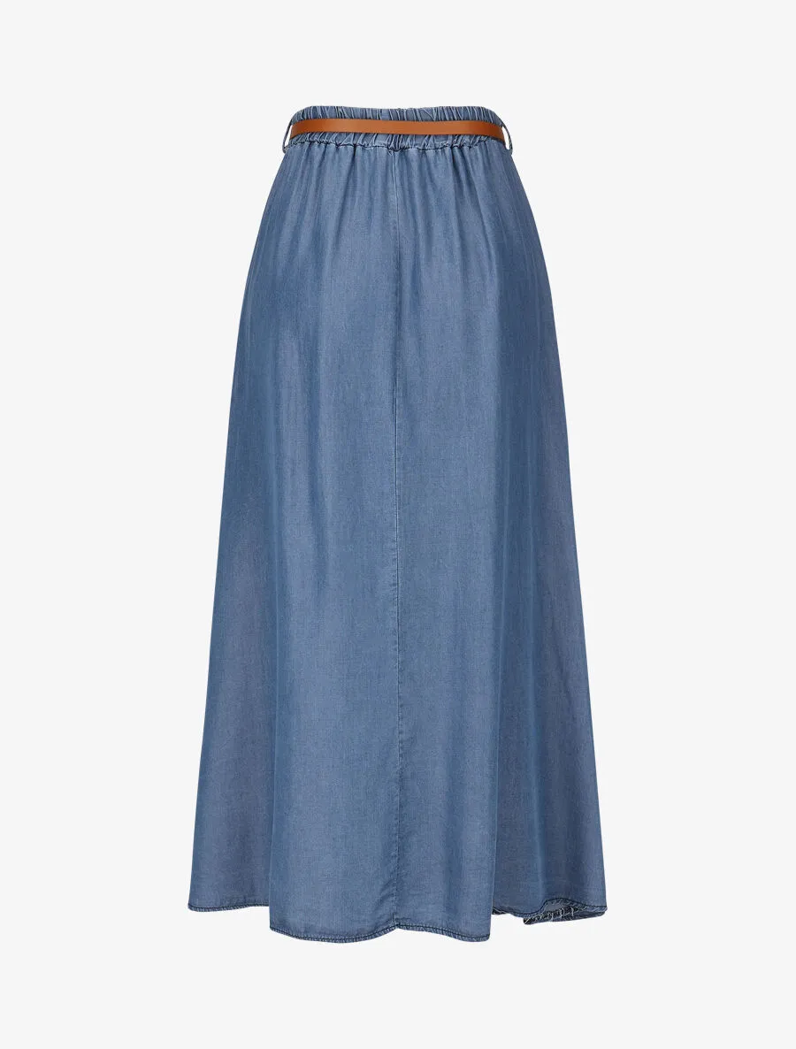 Jupe longue fluide en denim - Bleu denim