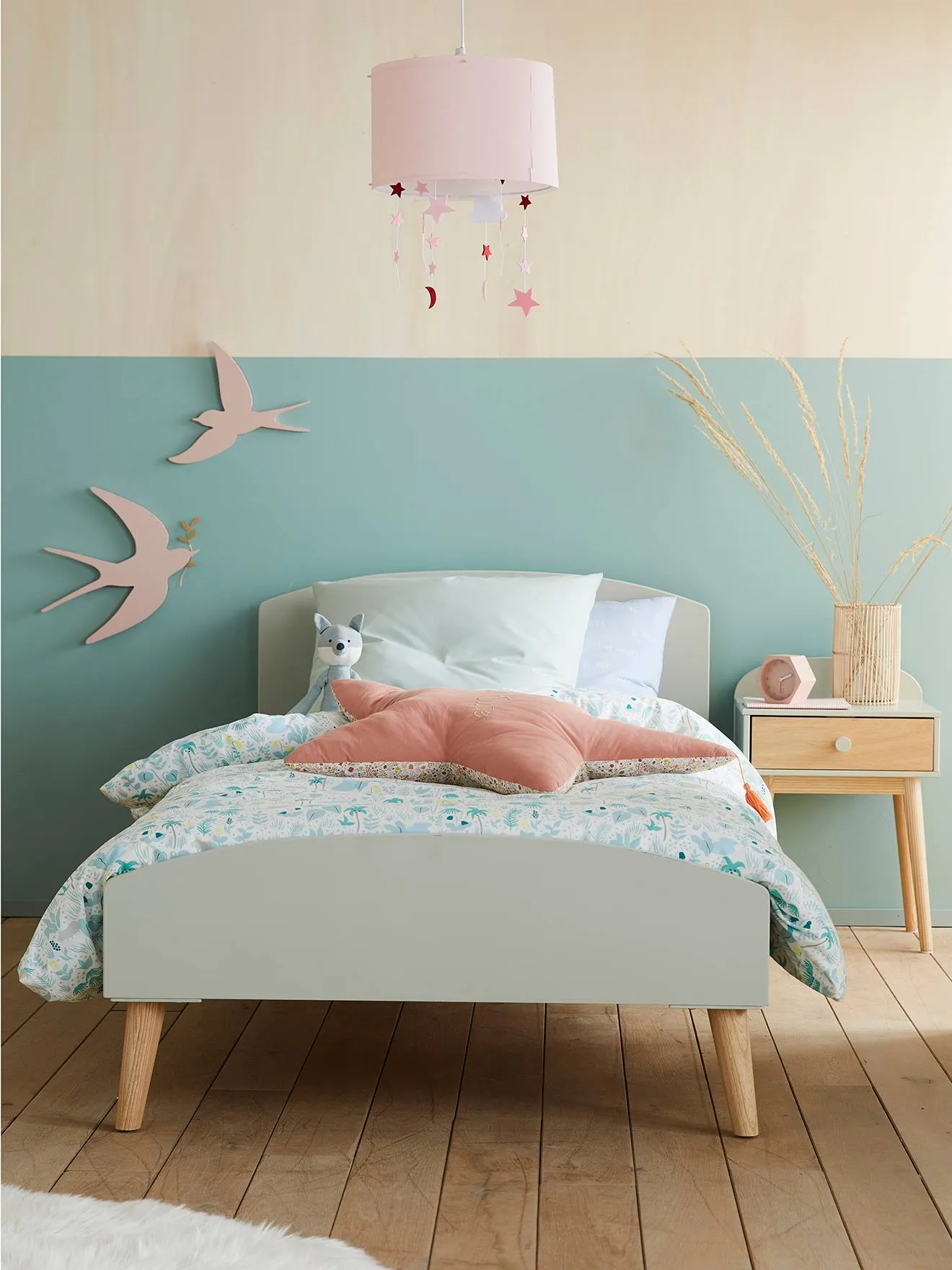 Lit enfant LIGNE CONFETTI blanc/bois - Vertbaudet