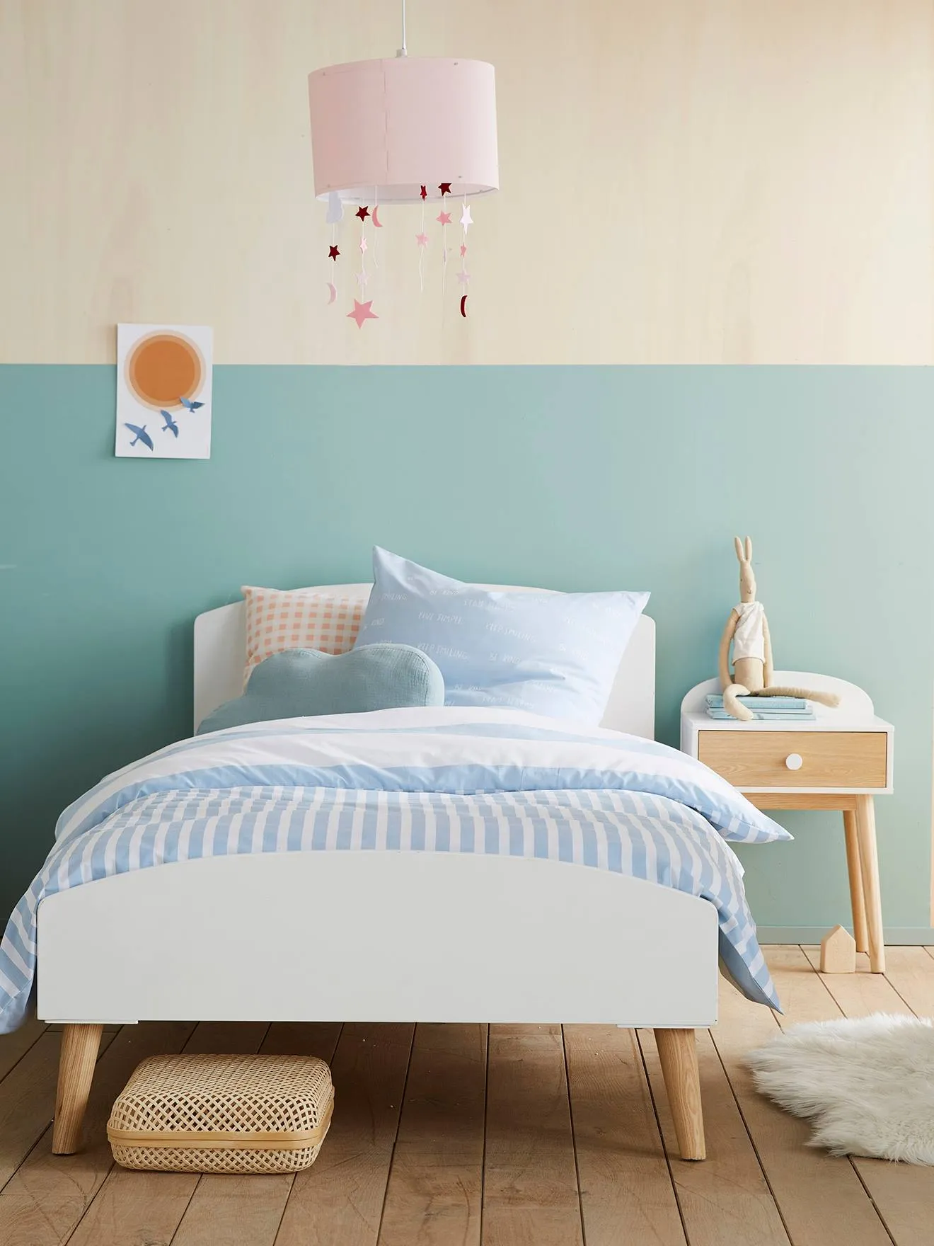 Lit enfant LIGNE CONFETTI blanc/bois - Vertbaudet