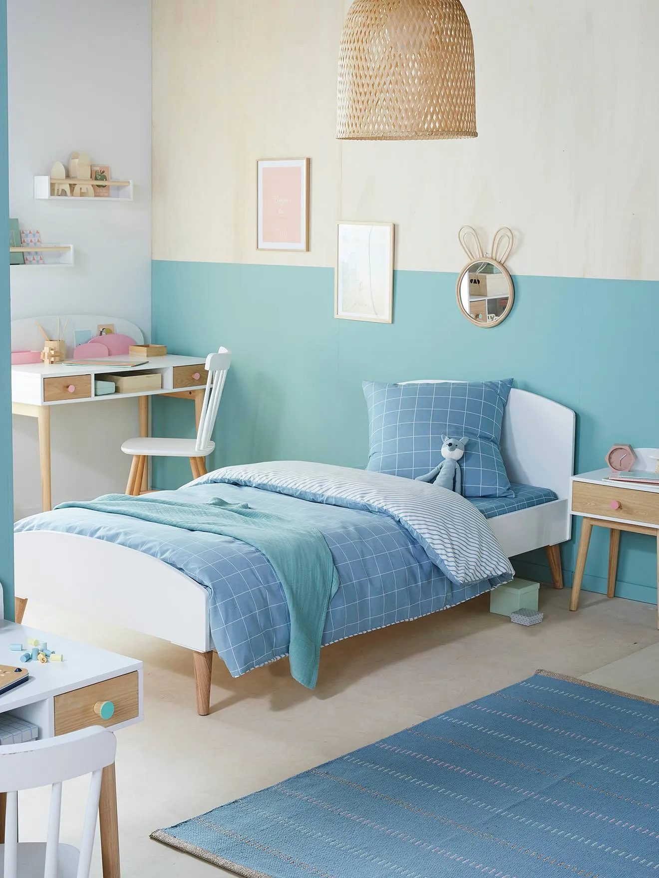 Lit enfant LIGNE CONFETTI blanc/bois - Vertbaudet