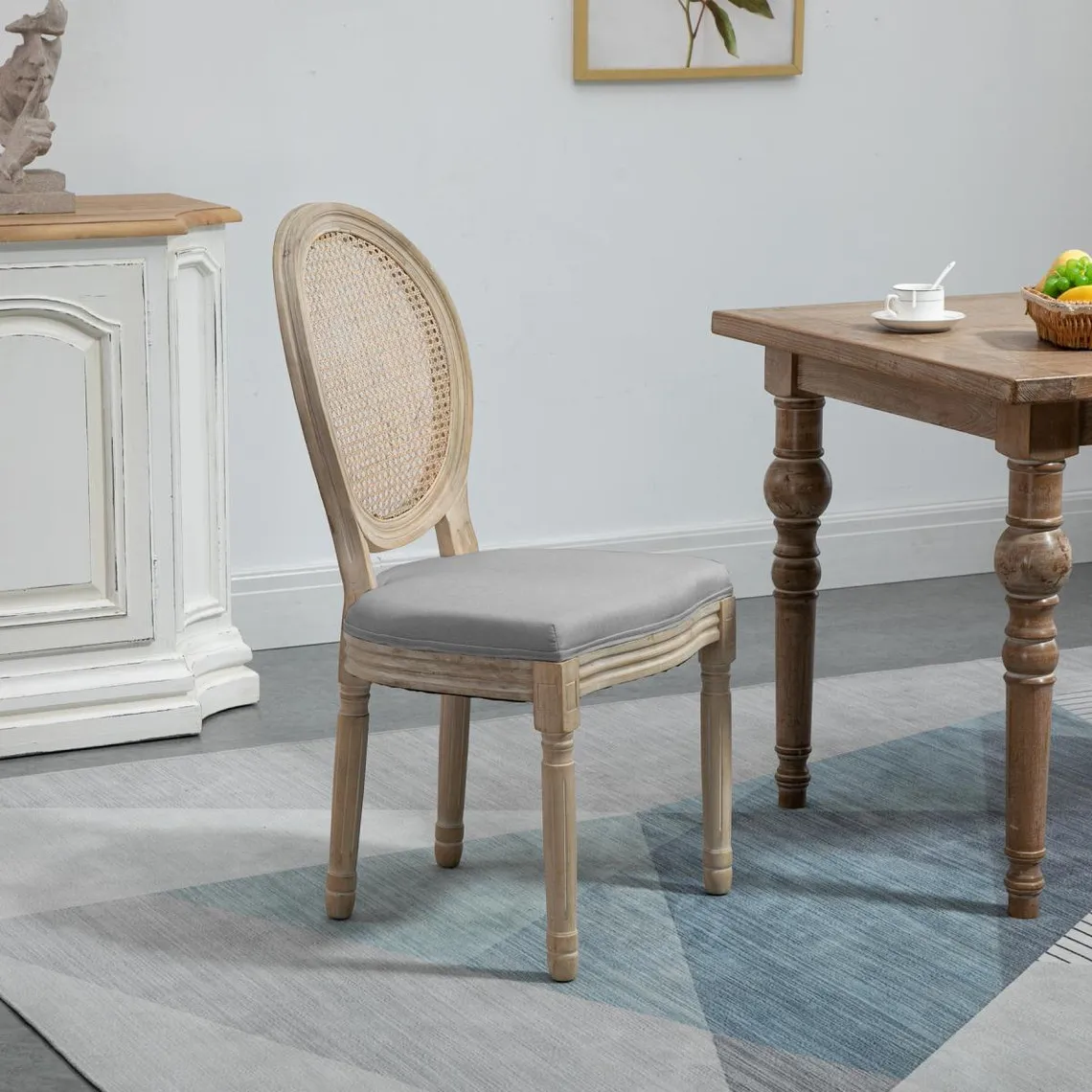 Lot de 2 chaises cannage rotin et tissu gris | 3 Suisses