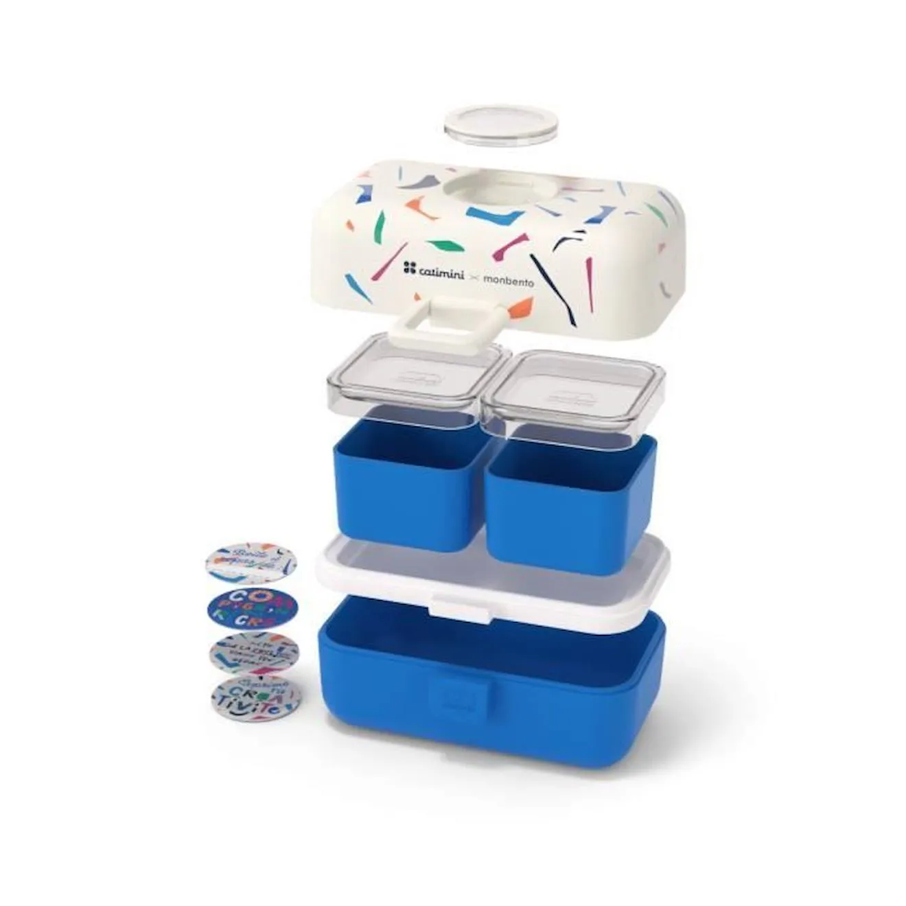 Lunch Box Enfant - Boîte Repas et/ou Goûter 3 Compartiments - Idéal Ecole/Parc - Sans BPA - MB Tresor bleu Terrazzo - MONBENTO b