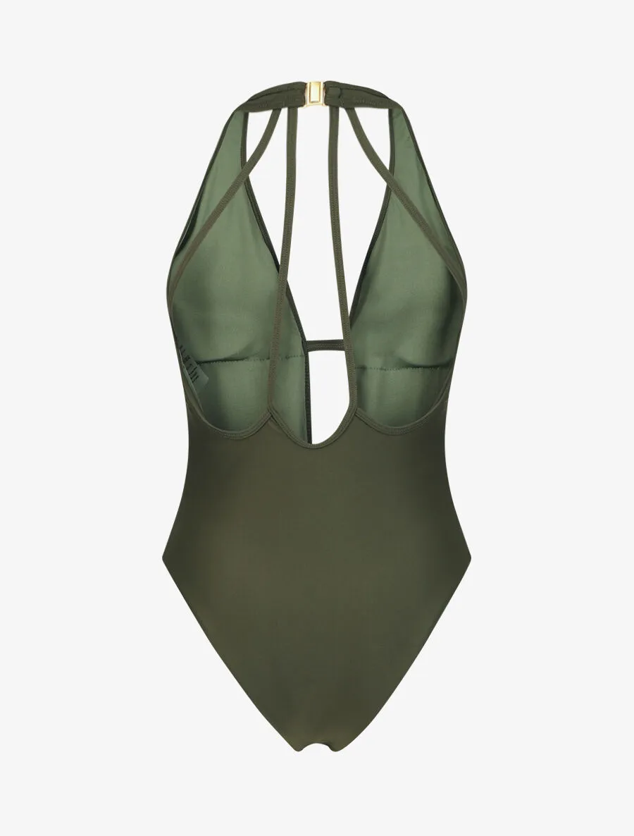 Maillot de bain 1 pièce décolleté - Kaki