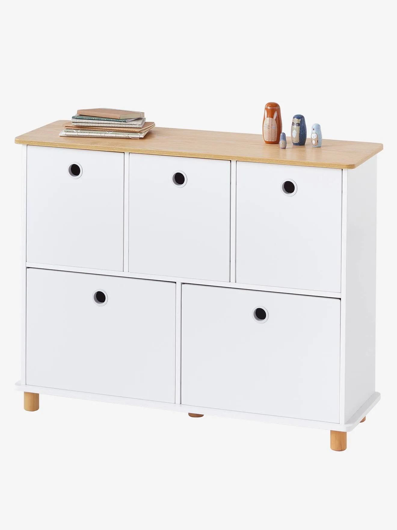 Meuble de rangement 5 bacs LIGNE PTILOU blanc/bois - Vertbaudet