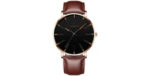 Montre classique bracelet en cuir orange rose gold