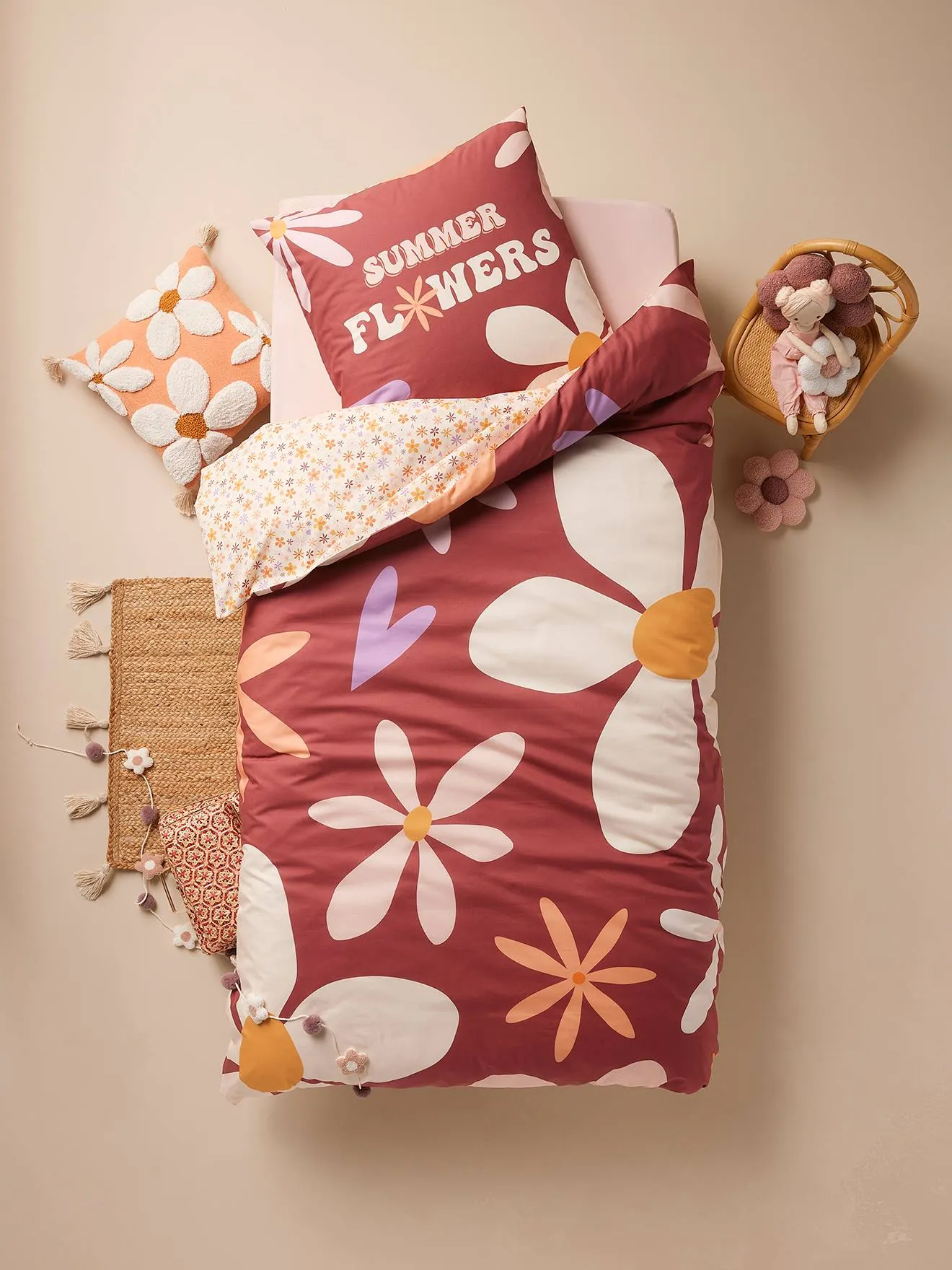 Parure housse de couette + taie d'oreiller enfant IBIZA, avec coton recyclé multicolore - Vertbaudet