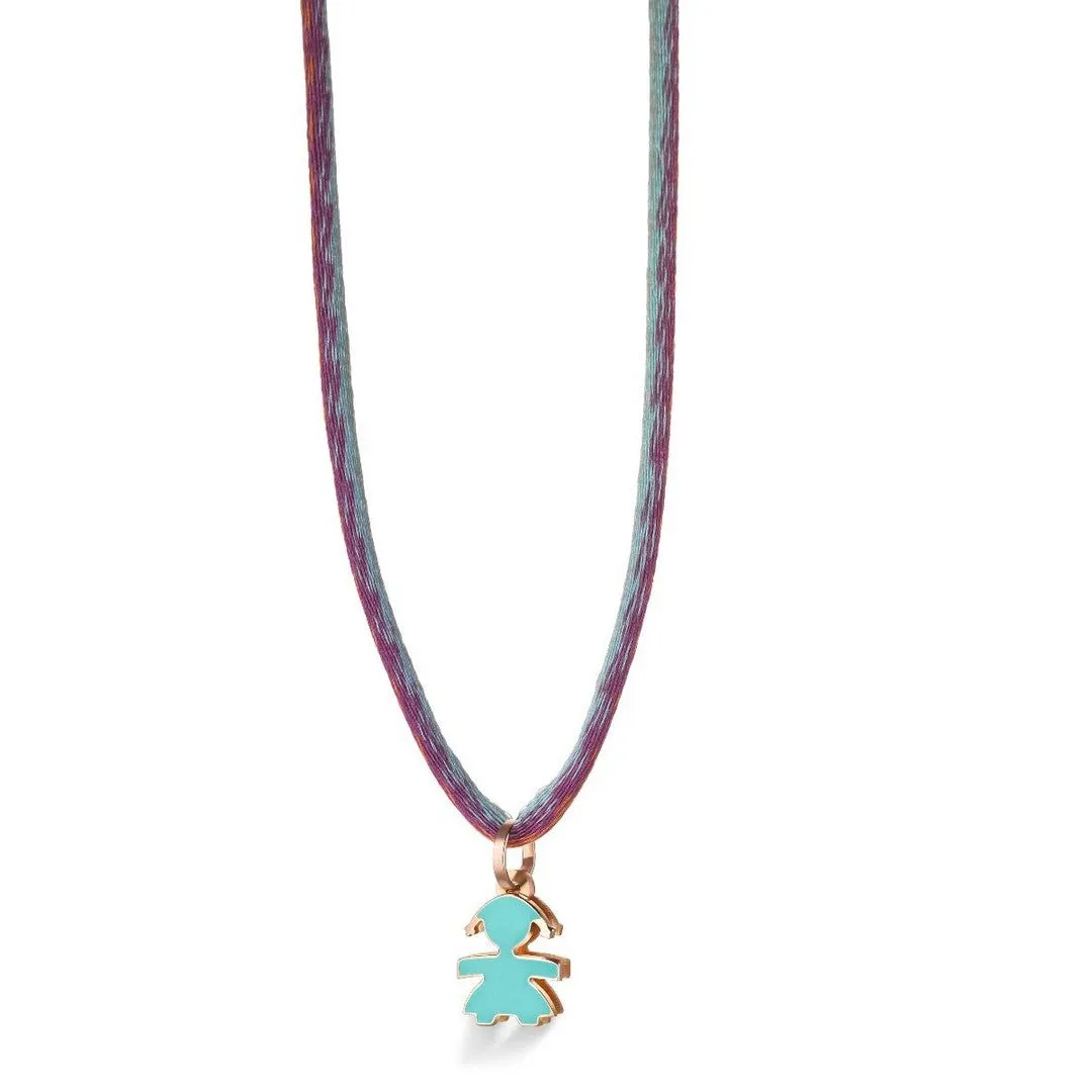 Pendentif Femme leBebè I Mini Girl en Or Rose et Émail Vert d'Eau - LB