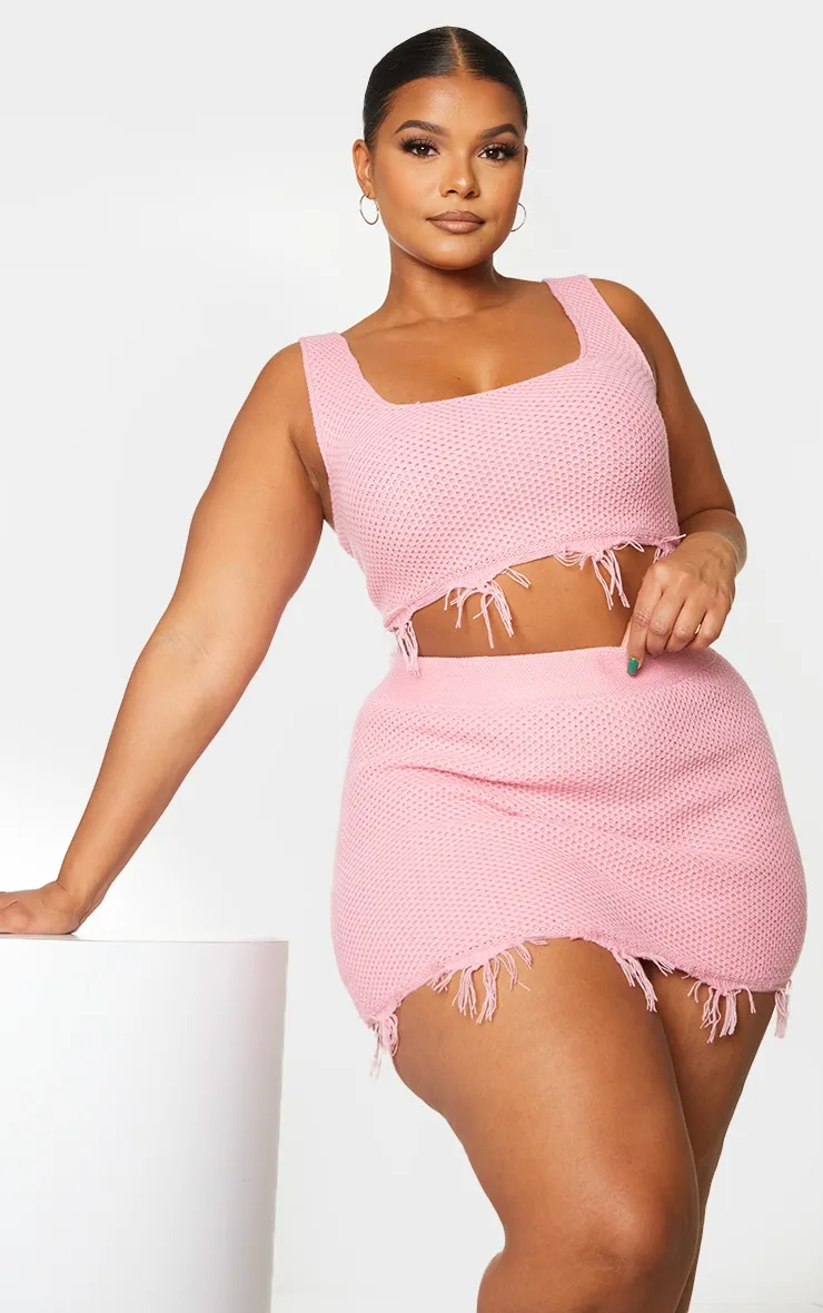 Plus Crop top rose en maille tricot à ourlet déchiré