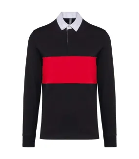 Polo de rugby manches longues - Unisexe - PA29 - noir et rouge