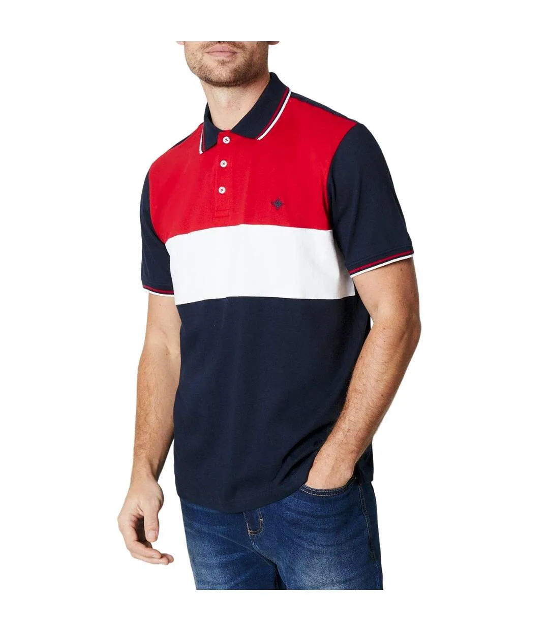 Polo henry homme rouge / bleu marine / blanc Maine