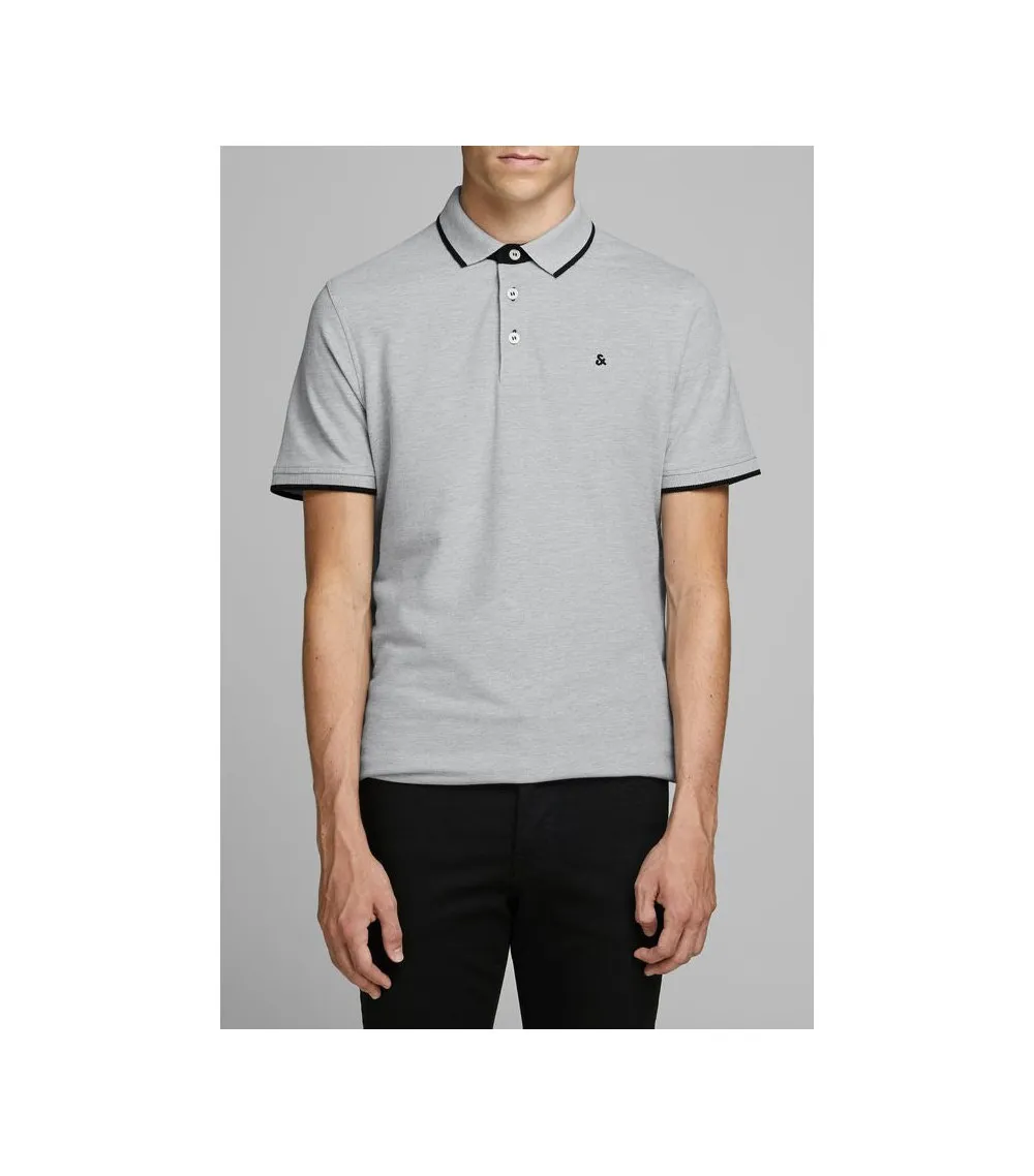 Polo manches courtes Jack and Jones Paulos en coton mélangé gris chiné