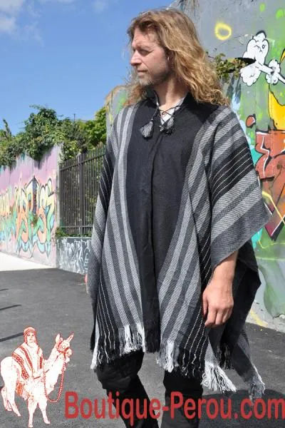 Poncho péruvien alpaga gris anthracite
