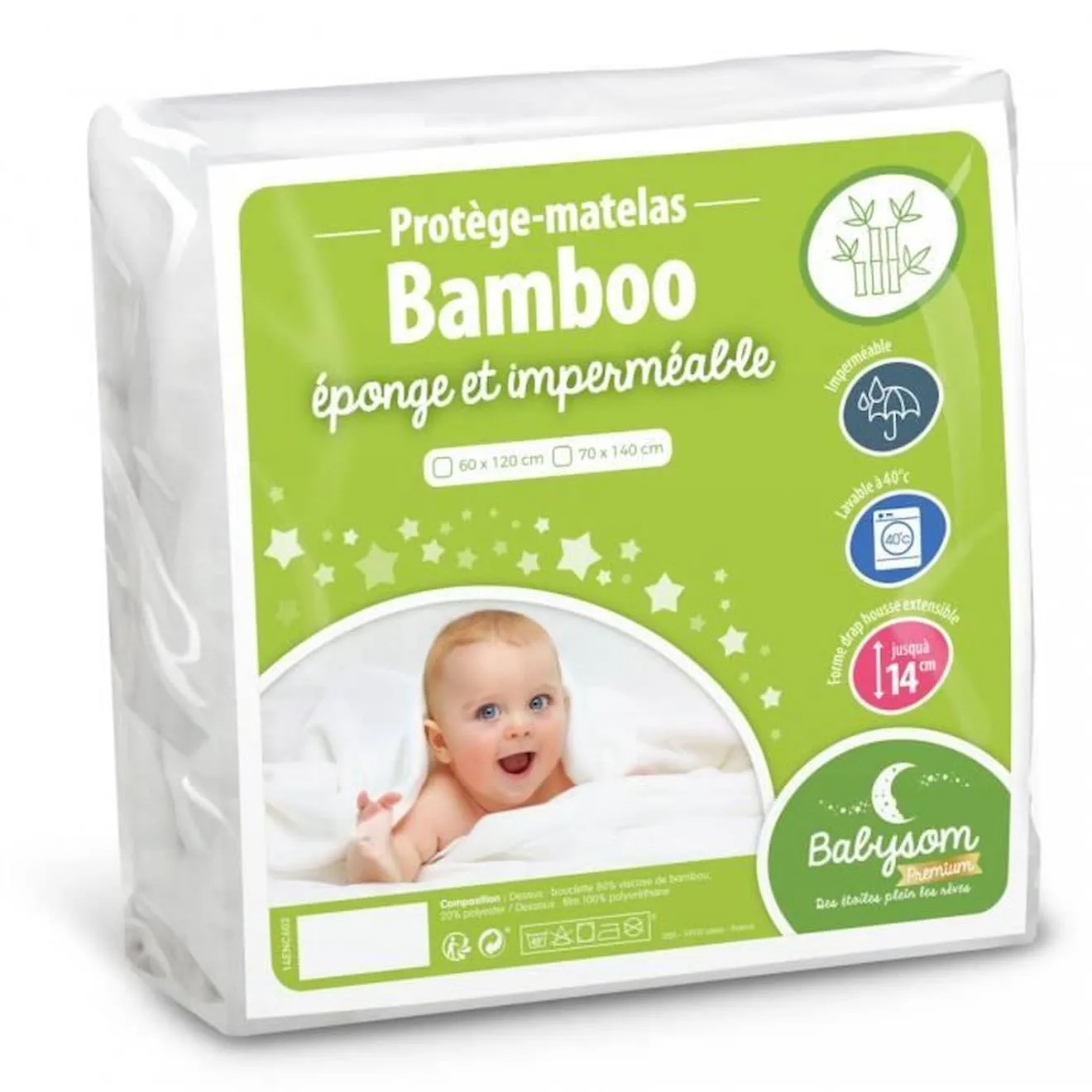 Protège Matelas Bébé Bamboo - BABYSOM - 70x140 cm - Bouclette Éponge - Imperméable - Oeko-Tex® blanc - Babysom