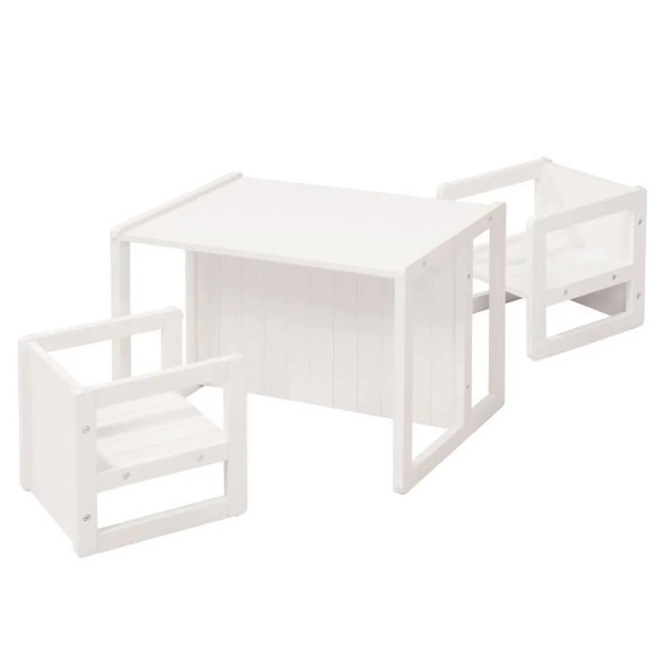 ROBA Ensemble Table et 2 Chaises Enfant - Convertible en Banc et Tabouret - 3 Hauteurs - Style Maison de Campagne - Bois Blanc b