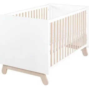 ROBA Lit Bébé Évolutif Clara 70x140 en Bois - Convertible en Lit Junior - Hauteur Réglable - 3 Barreaux Amovibles - Blanc blanc 