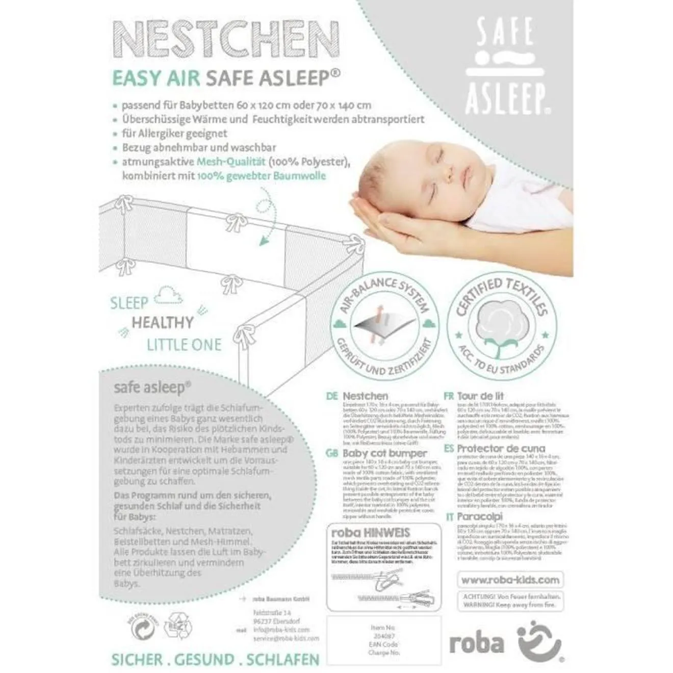 ROBA Tour de Lit Respirant "safe asleep®" Easy Air "Sternenzauber" - 170x16 cm (II) blanc - Roba