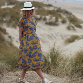 Robe Léna - toile de jouy coton ocre