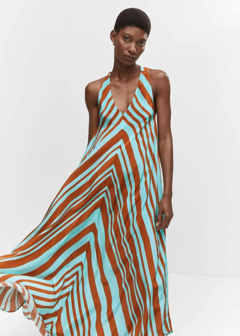 Robes Et Combinaisons | Femme MANGO Robe Satinée Col V Turquoise