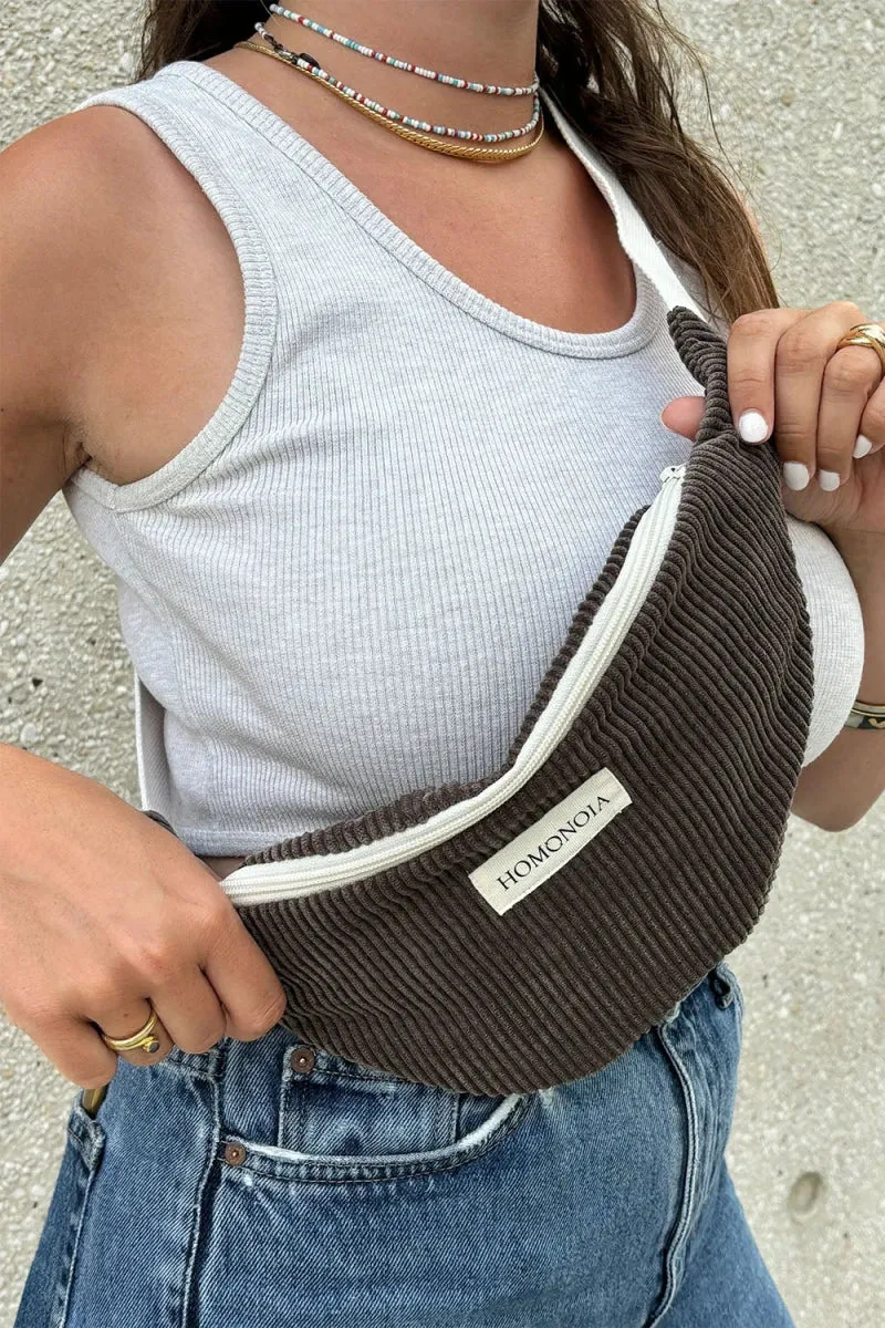 Sac banane en velours ctelé - marron