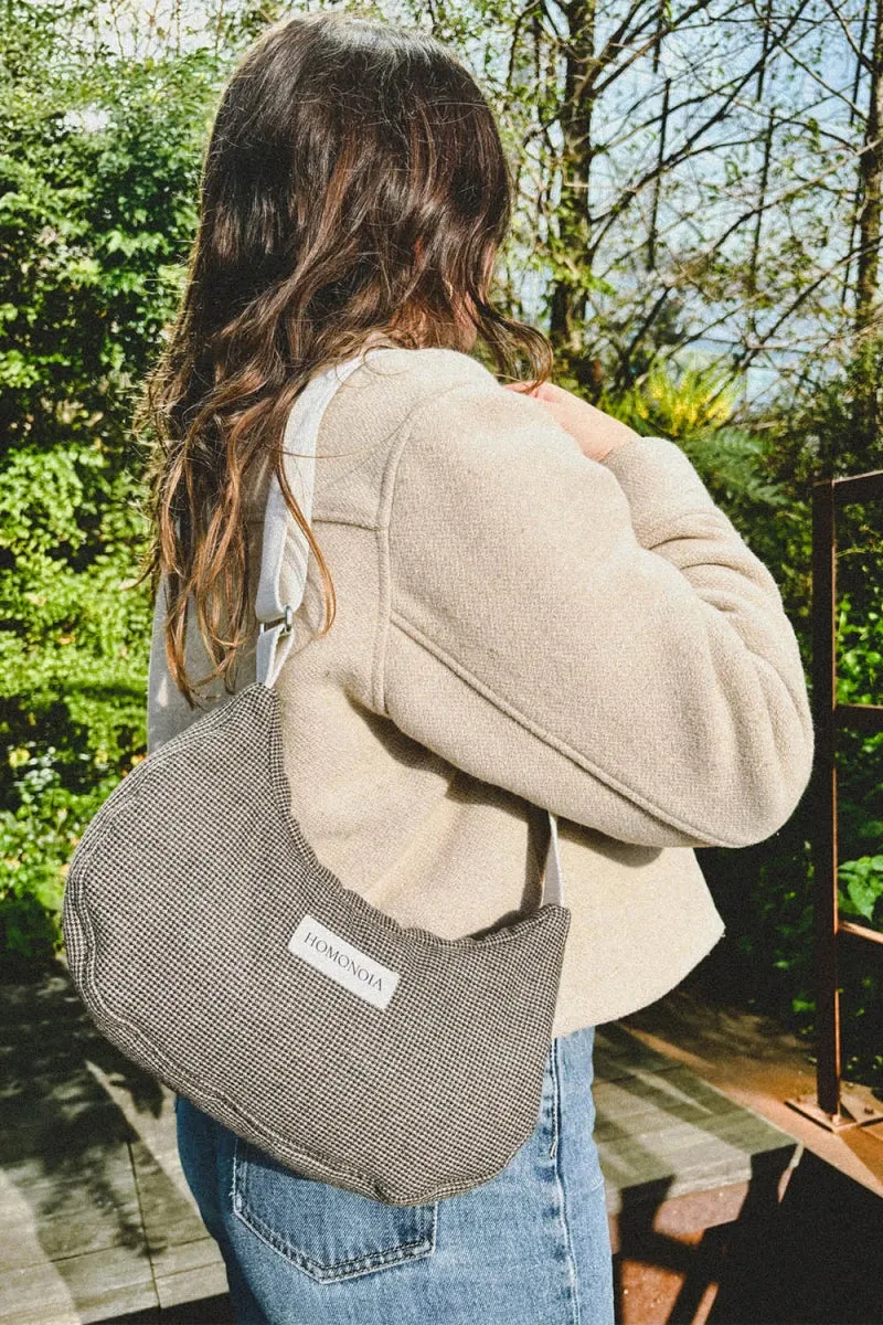 Sac demi-lune à carreaux pied de poule marron - Gisèle
