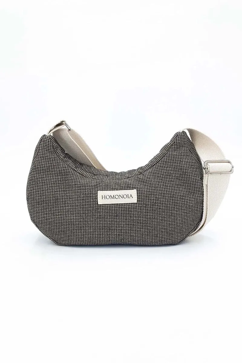 Sac demi-lune à carreaux pied de poule marron - Gisèle